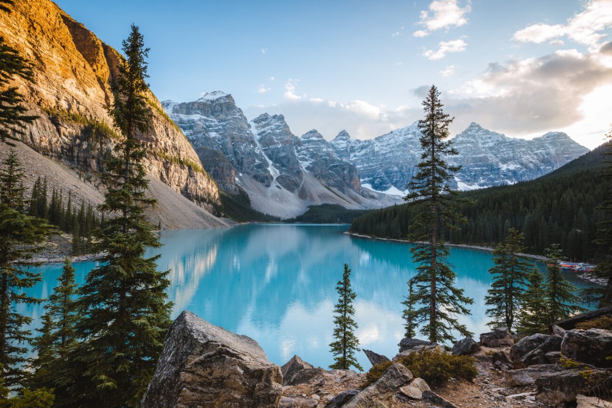 Moraine lake at sunset in autumn, Banff, Canada